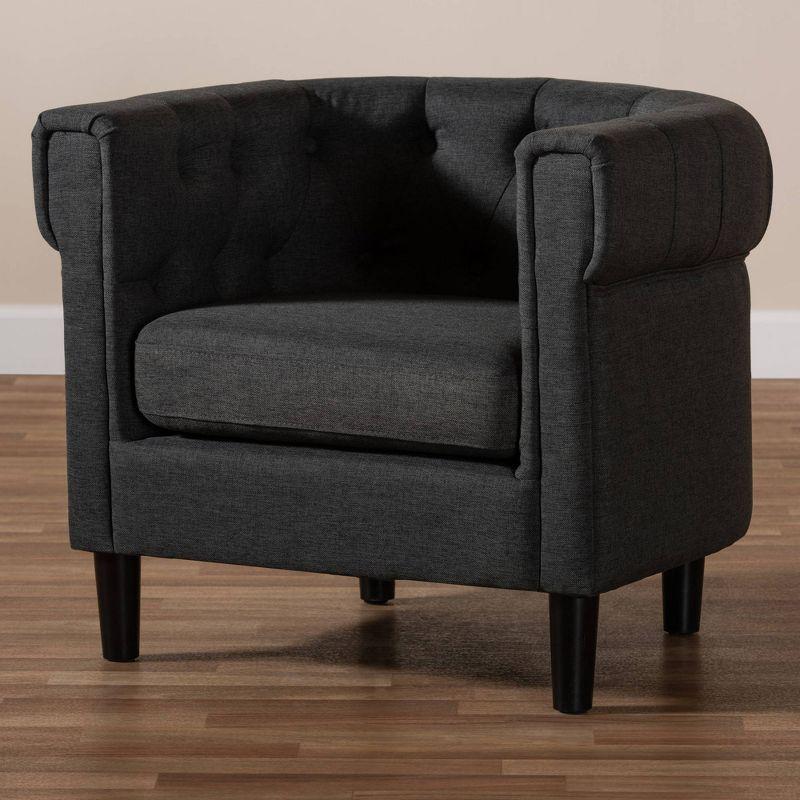 Gray Tufted Barrel Chair with Wood Frame