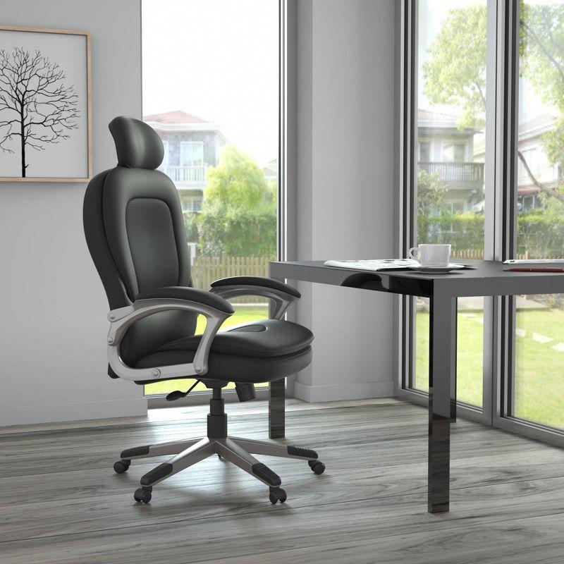 Executive Pillow Top Chair with Headrest Black - Boss Office Products: Ergonomic, Swivel, Metal Frame, 275 lb Capacity