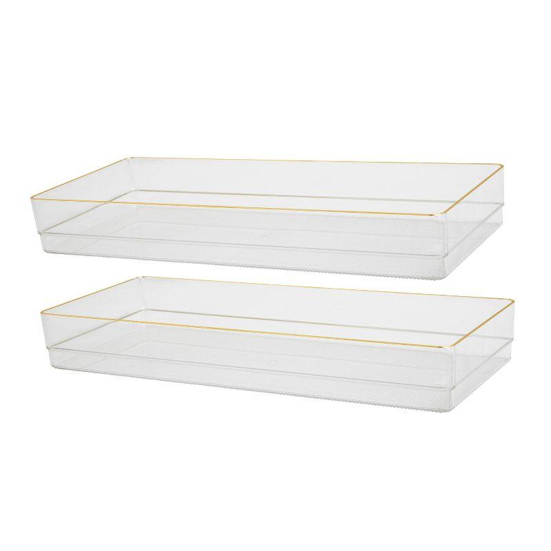 Thomas Martha Stewart Plastic Stackable Office Desk Drawer Organizers with Metallic Trim, 15" x 6"