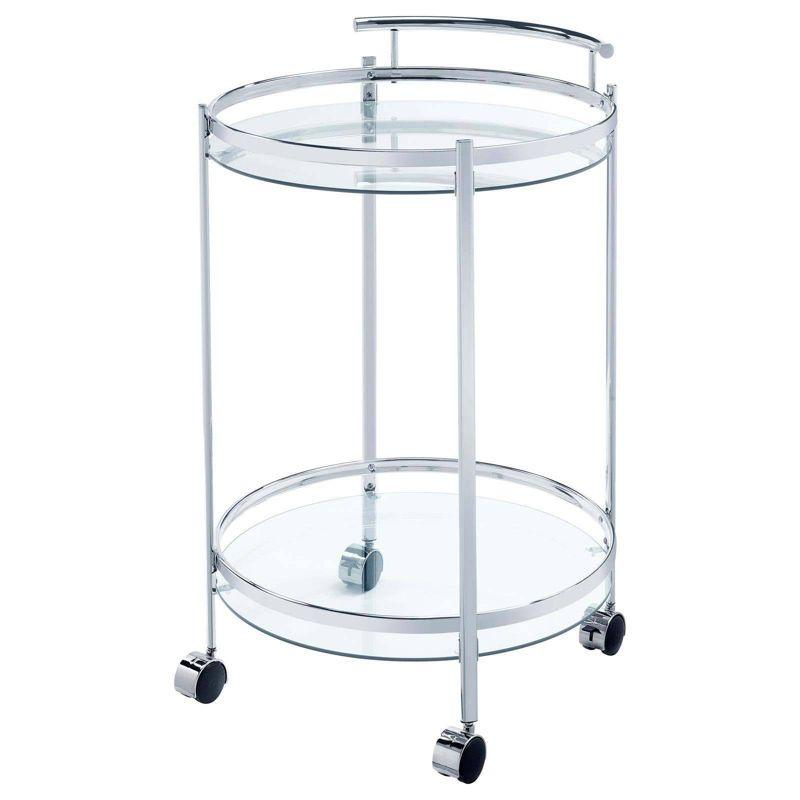 Coaster Chrissy Modern 2 Tier Round Glass Bar Cart Chrome