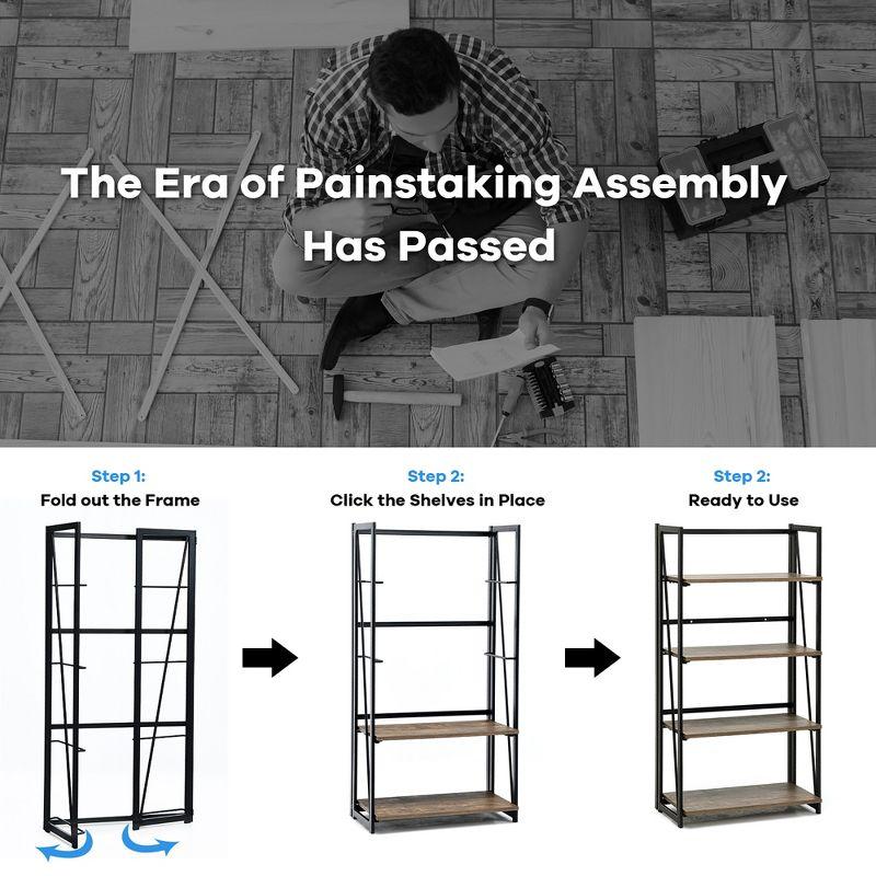 Costway 4-Tier Folding Bookshelf No-Assembly Industrial Bookcase Display Shelves