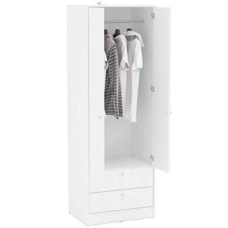 Denmark 2 Door and 2 Drawer Wardrobe White - Polifurniture: Modern Clothing Armoire with Fixed Hanging Rod