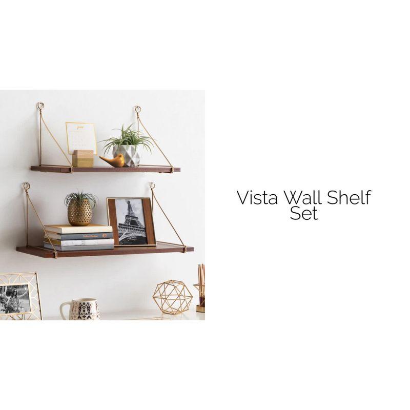 Vista Gray and Gold Wood and Metal Bracket Wall Shelves, 2-Piece Set