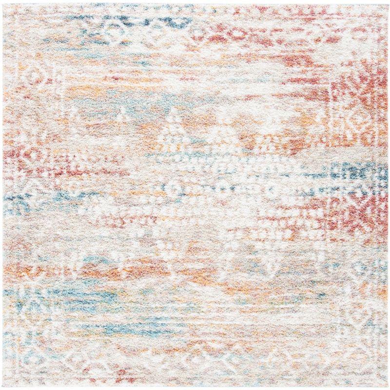 Ivory Beige Hand-Knotted Square Synthetic Area Rug