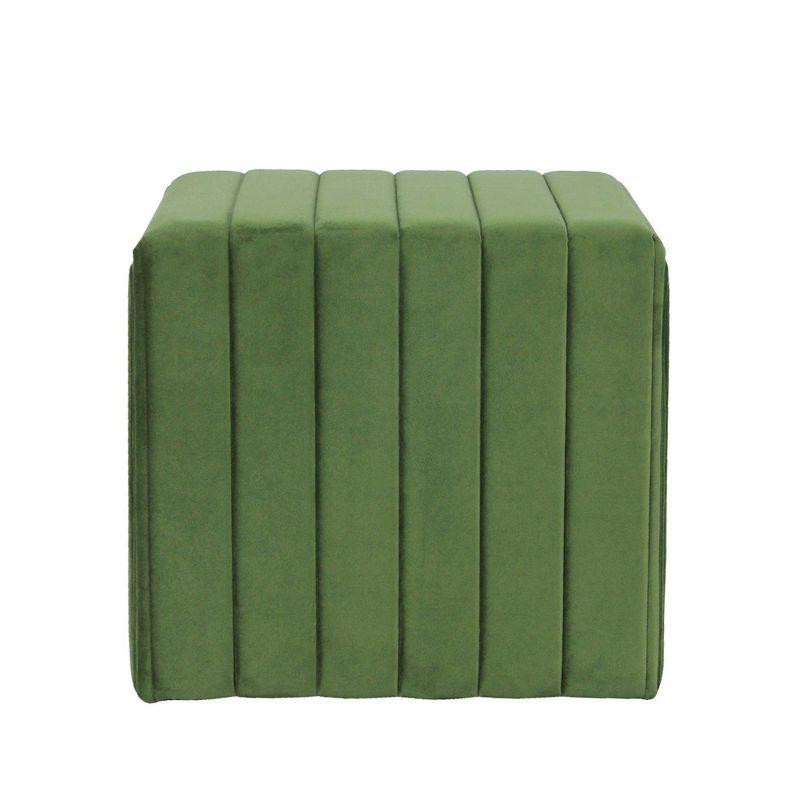HomePop Modern Channel Ottoman Green Velvet: Luxury Glam Style, Plywood & MDF, No Assembly Required