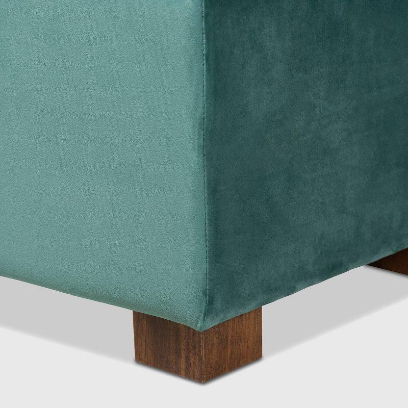 Teal Velvet Tufted Storage Ottoman Bench with Walnut Legs