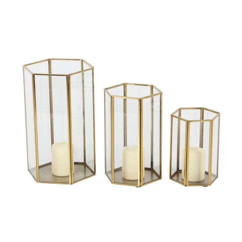 3 Piece Glass and Metal Tabletop Hurricane Holder Candle Lantern Set