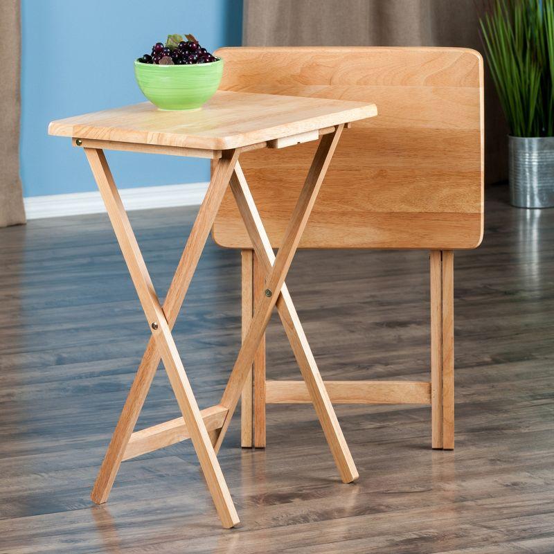 2pc Alex Snack Table Set Natural - Winsome: Solid Wood, Foldable, No Assembly Required