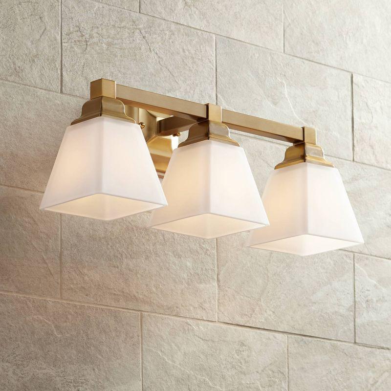 Regency Hill Mencino Modern Wall Light Warm Brass Hardwire 20" 3-Light Fixture Etched Opal Glass Shade for Bedroom Bathroom Vanity Living Room House