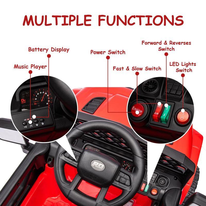 12V Ride On Car for Kids, Electric Vehicle Toddles, Battery Powered Truck Car Toy with RC, LED, Music, 4-Wheel Suspension, Red
