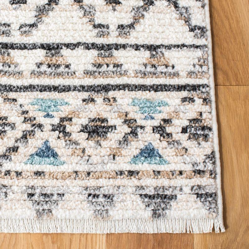 Ivory and Grey Synthetic Boho Area Rug