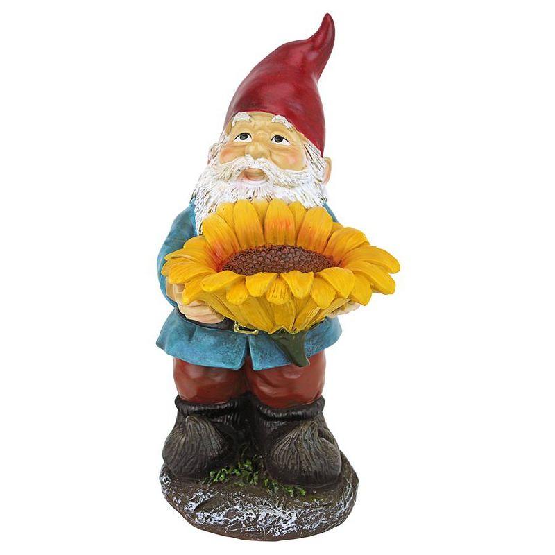 Colorful Resin Garden Gnome with Sunflower Bird Feeder