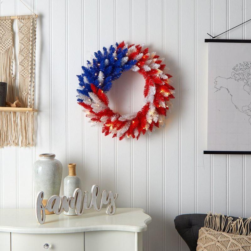 Festive Patriotic Red, White, and Blue LED Americana Wreath 19.5"