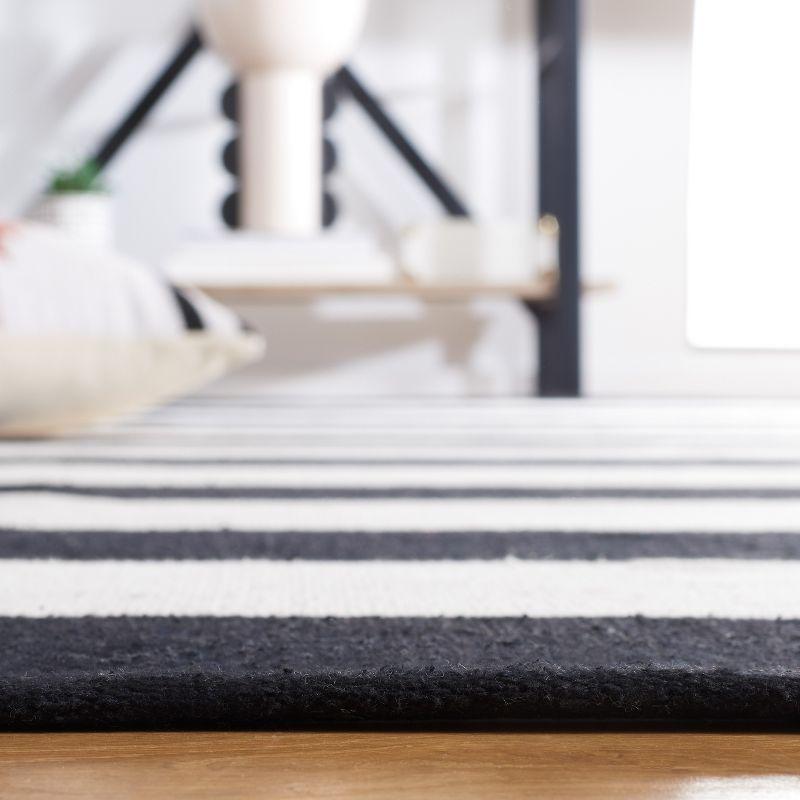 Black and Ivory Striped Cotton Runner Rug