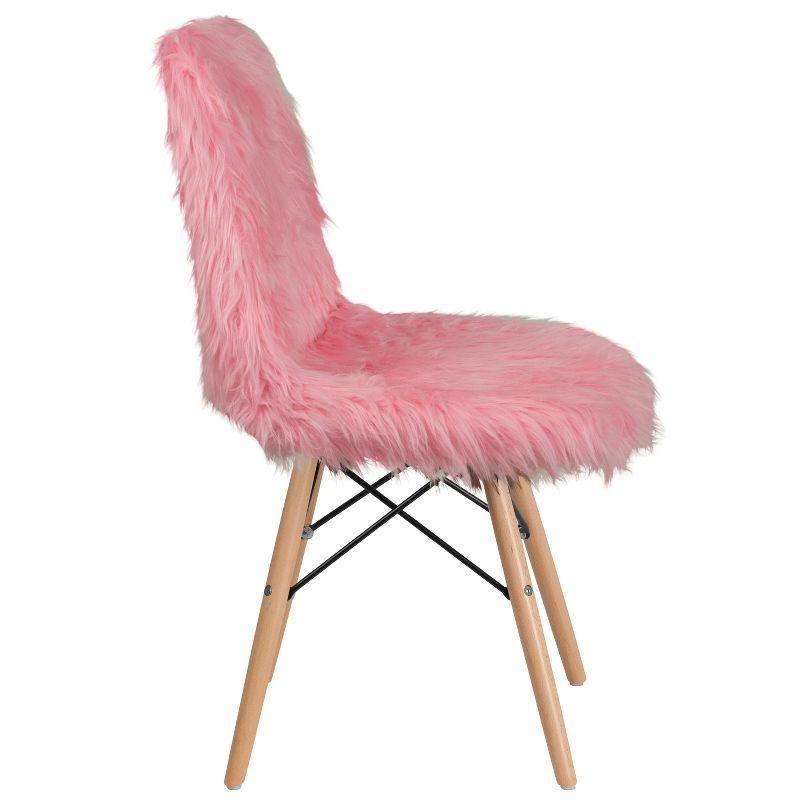 Retro Chic Light Pink Faux Fur Accent Chair with Beechwood Base