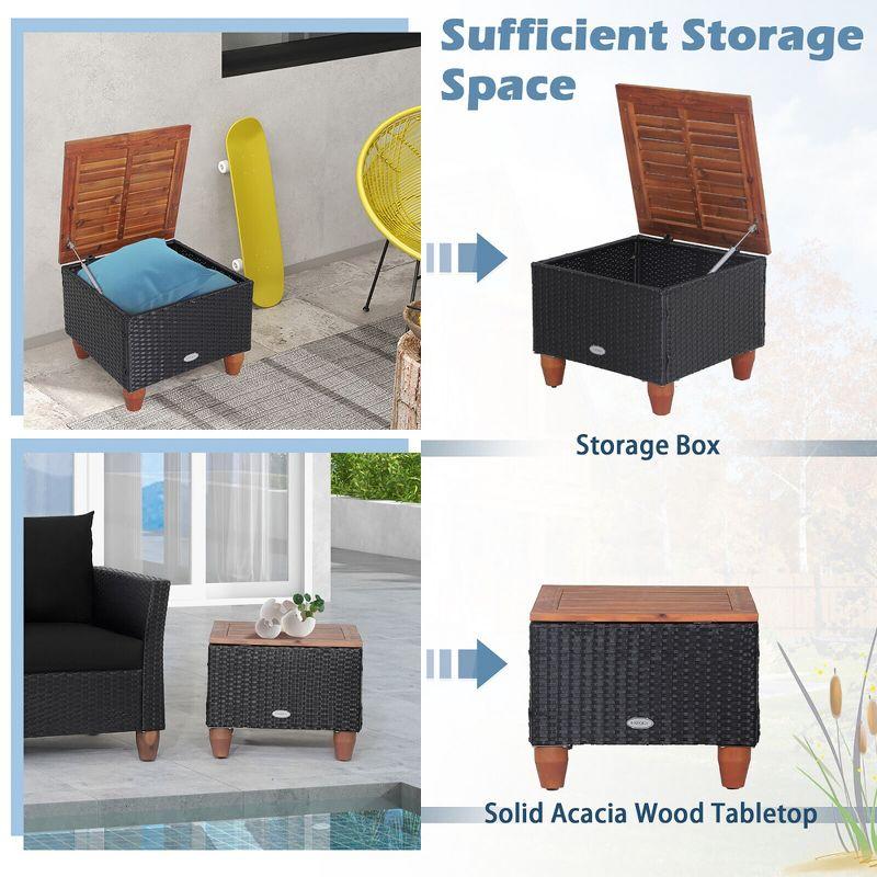 Costway 3PCS Outdoor Patio Rattan Furniture Set Wooden Table Top Cushioned Sofa Black