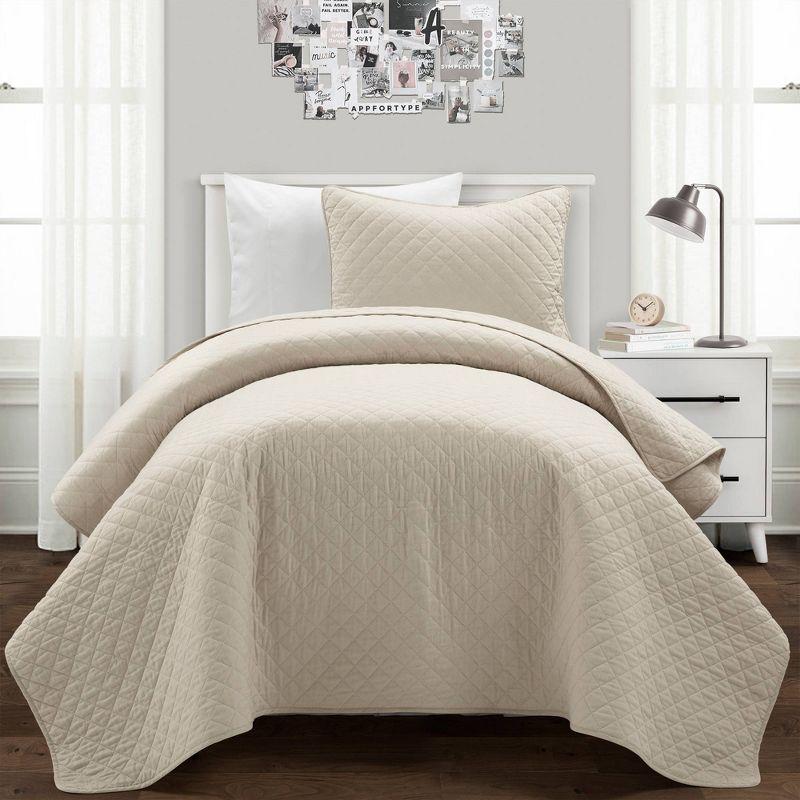 Ava Diamond Neutral Cotton Twin Reversible Quilt Set