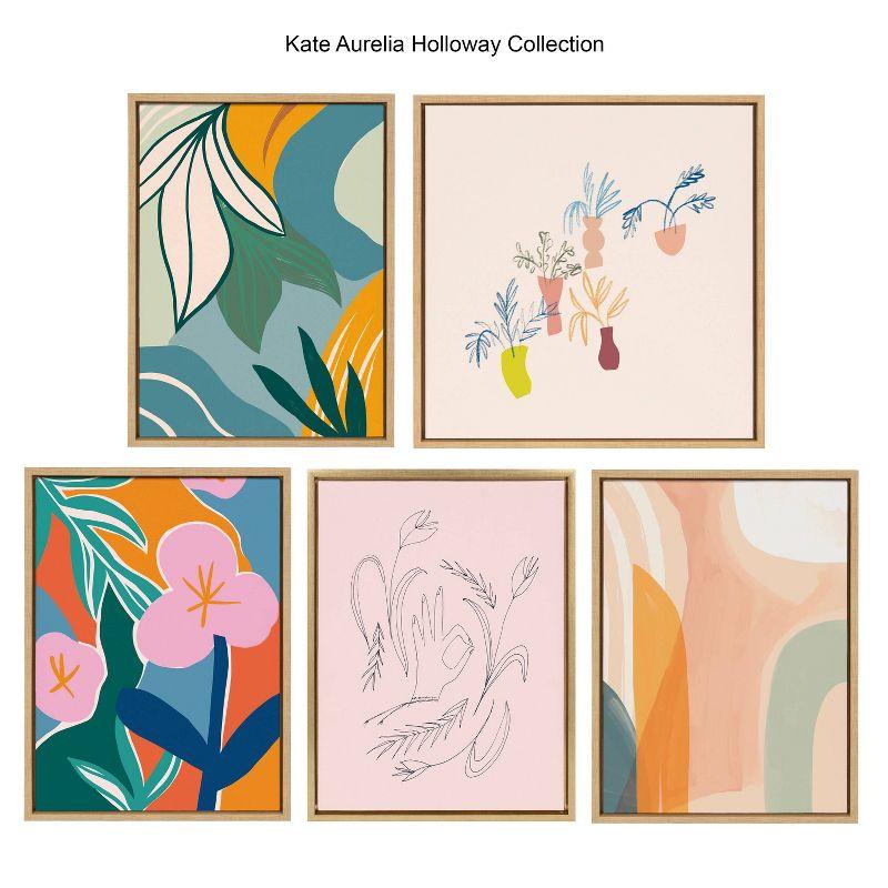 Colorful Abstract Floral Canvas Wall Art with Natural Frame