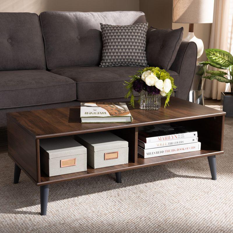 Pierre Coffee Table Dark Brown/Gray - Baxton Studio: Mid-Century Modern Storage, Tapered Legs