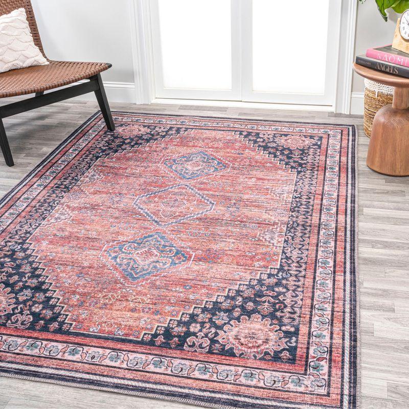 4' x 6' Dalyan Geometric Medallions Machine Washable Indoor/Outdoor Area Rug, Terra/Navy - JONATHAN Y