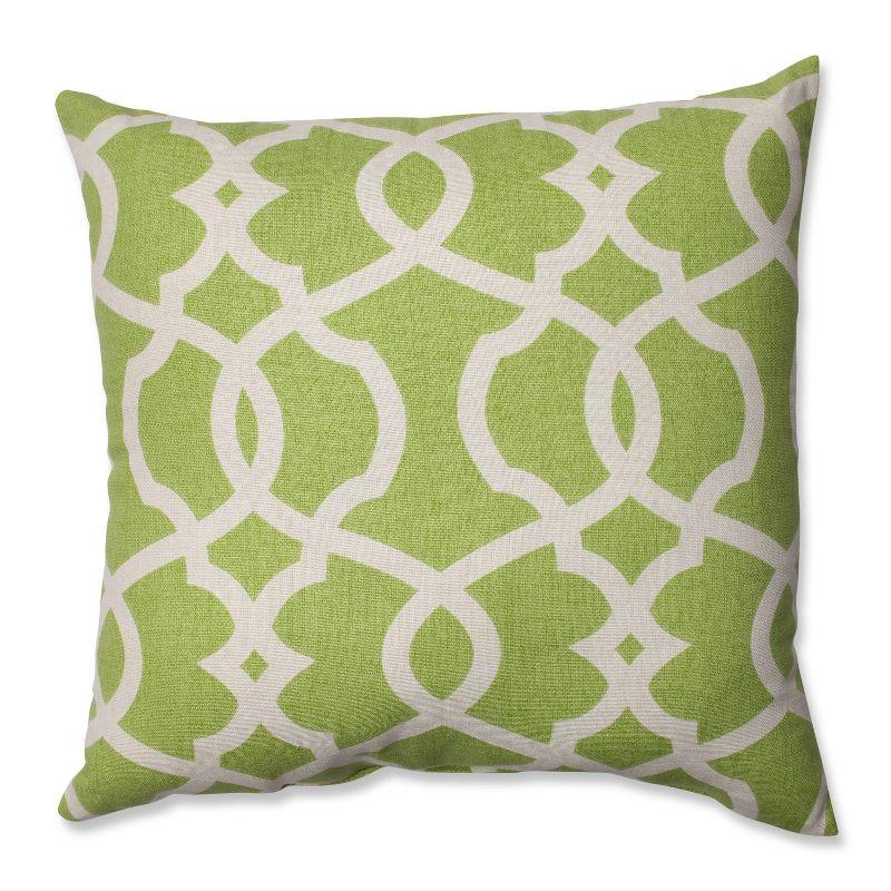 Green and Beige Cotton Damask Square Throw Pillow