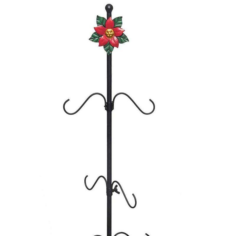 32" Black Metal Freestanding Christmas Stocking Holder with Holly Leaves