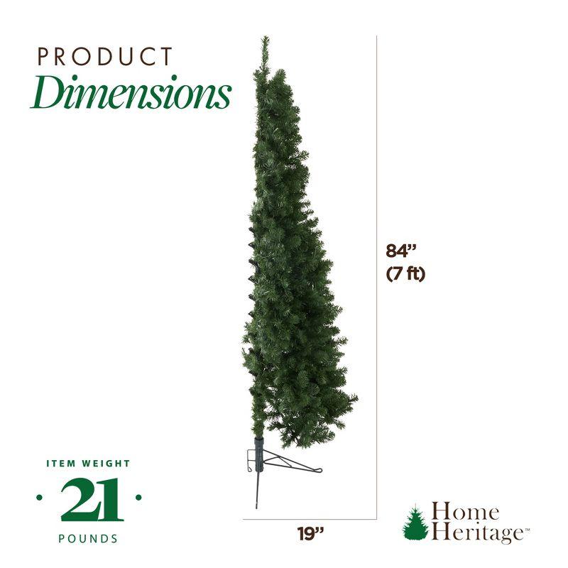 Home Heritage Artificial Half Christmas Tree Prelit with White LED Lights, PVC Foliage Tips, Metal Stand, Green