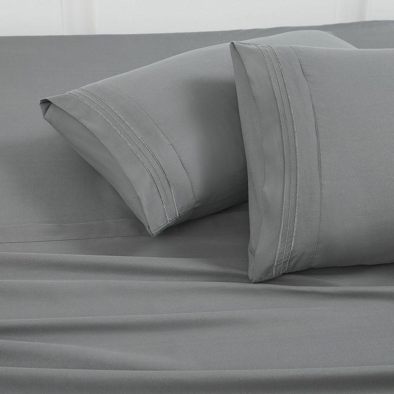 King Gray Embroidered Ultra-Soft Microfiber Pillowcases