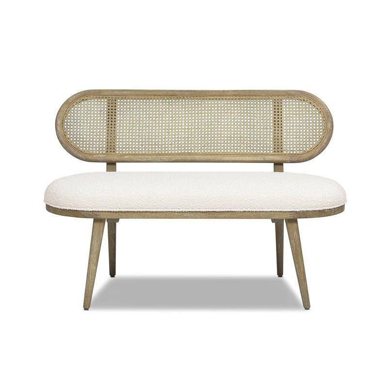 Havana 50" Cane Rattan Upholstered Bench with Ivory Boucle