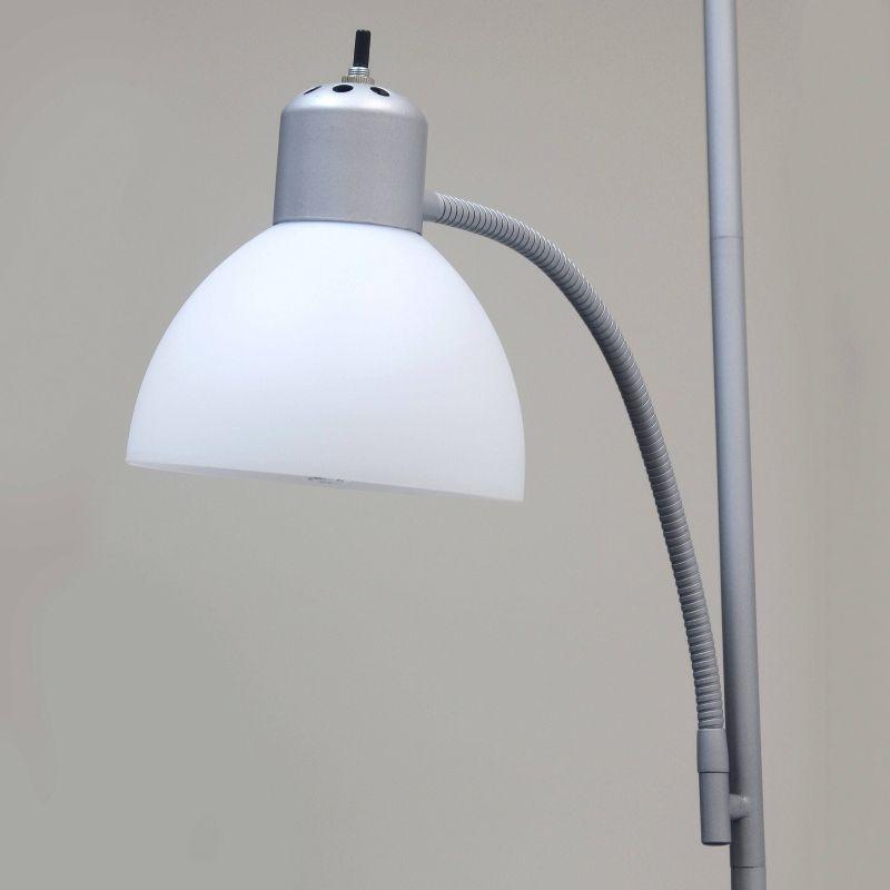 Adjustable White and Silver Metal Floor Lamp with Lampshade