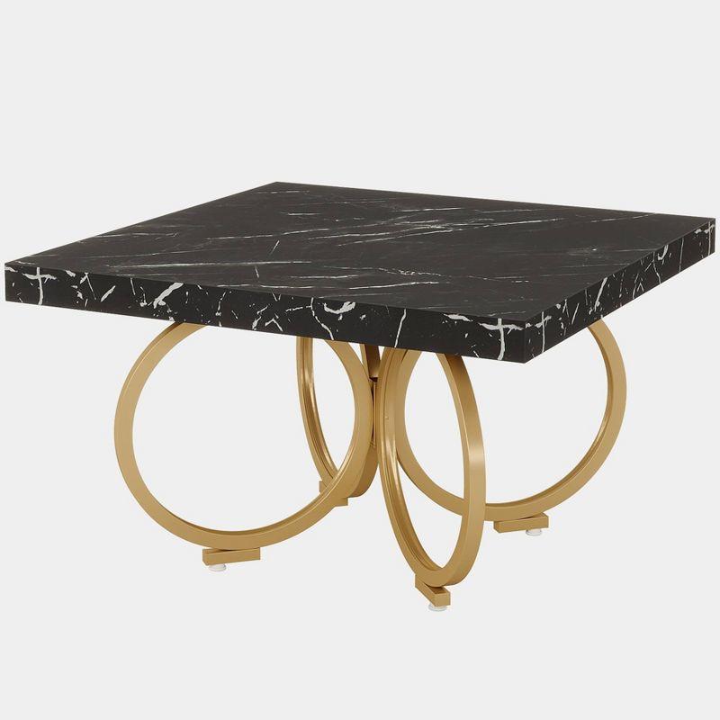 31.5" Black Faux Marble Square Coffee Table with Gold Geometric Base