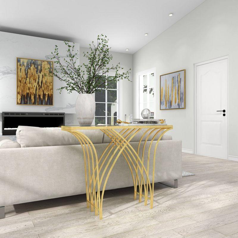 Mercer41 Derbyshire Metal Geometric Gold Console Table with Mirrored Glass Top