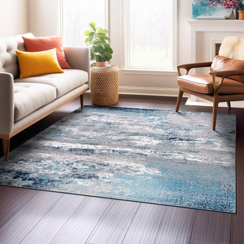 World Rug Gallery Distressed Abstract Watercolor Area Rug - Blue 6'6"x6'6"