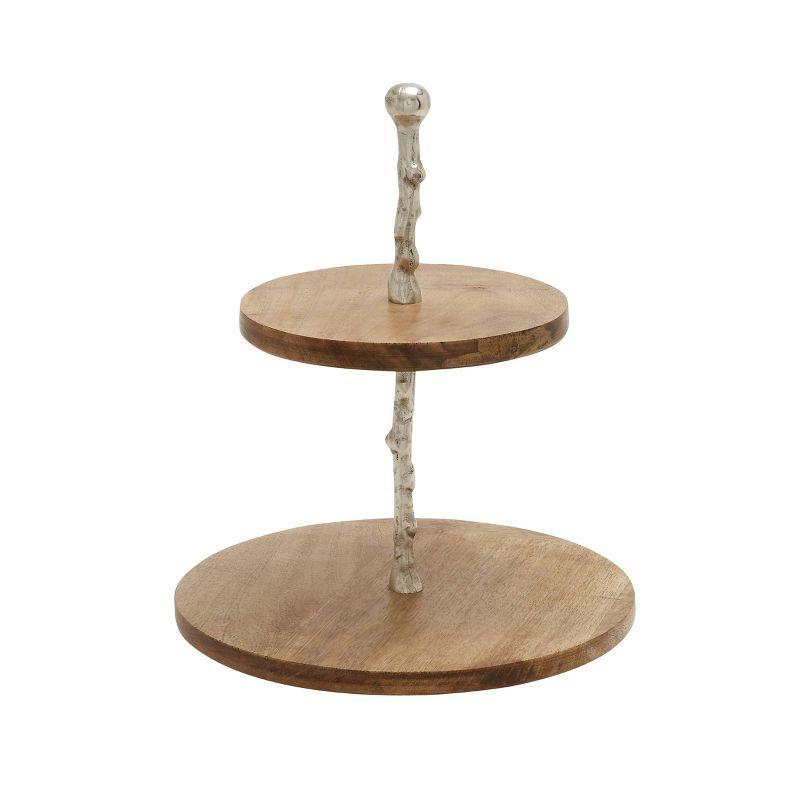 18" 2-Tier Round Modern Mango Wood and Aluminum Tray Stand Brown - Olivia & May: Chic Display for Decor, Non-Food Safe, Indoor Use
