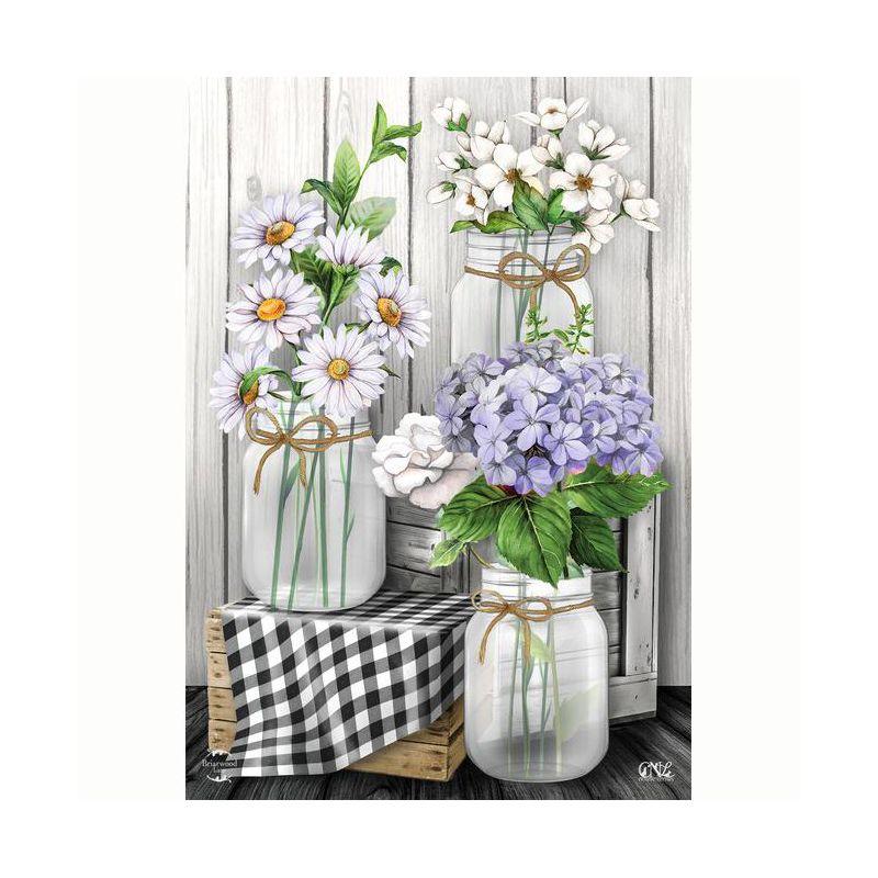 Checkered Mason Jars Spring House Flag Daisies Floral 28" x 40" Briarwood Lane