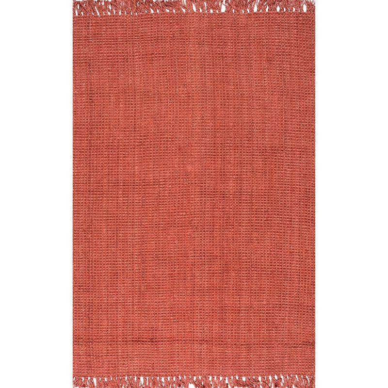 Nuloom 5x8 Daniela Jute Tassel Hand Woven Indoor Area Rug, Brick, Solid Chunky Farmhouse Design, Natural Fiber BedroomLiving Room
