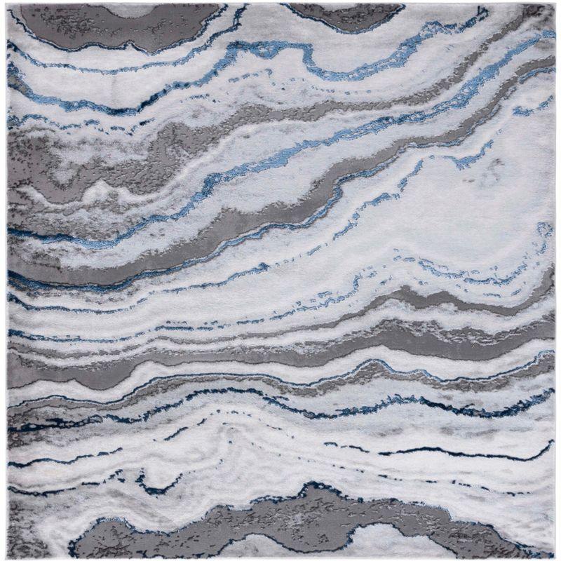 Elysian Swirl Abstract 6'7" Square Gray Synthetic Rug