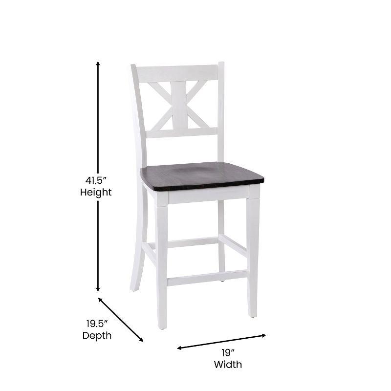 Merrick Lane Set of Two Solid Wood Modern Farmhouse Counter Height Dining Stool in Antique White Wash Finish