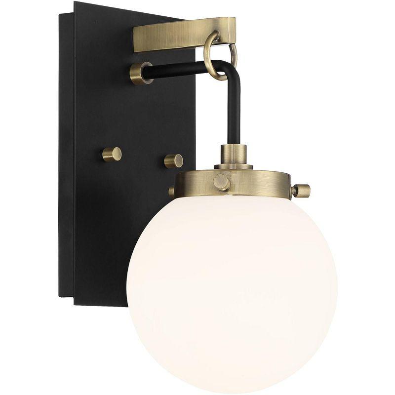 Modern Black and Brass Wall Sconce with Frosted Glass Globe