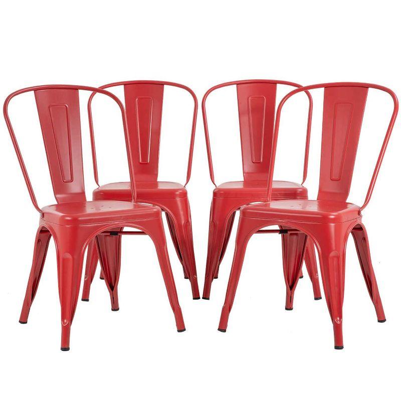 Set of 4 Red Industrial Metal Dining Chairs