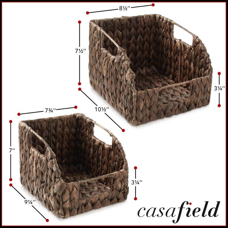 Casafield (Set of 2) Water Hyacinth Pantry Baskets with Handles, Medium and Large Size Woven Storage Baskets for Kitchen Shelves