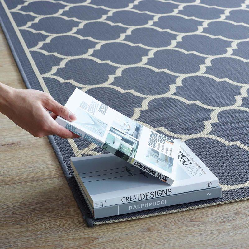 Modway Avena Moroccan Quatrefoil Trellis 8x10 Indoor and Outdoor Area Rug - Blue and Beige,  100% Soft Polypropylene ,  Tight Low Pile Weave