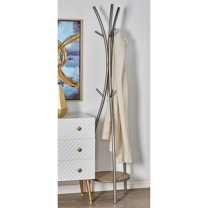 Silver and Beige Metal Freestanding Coat Rack with Shelf