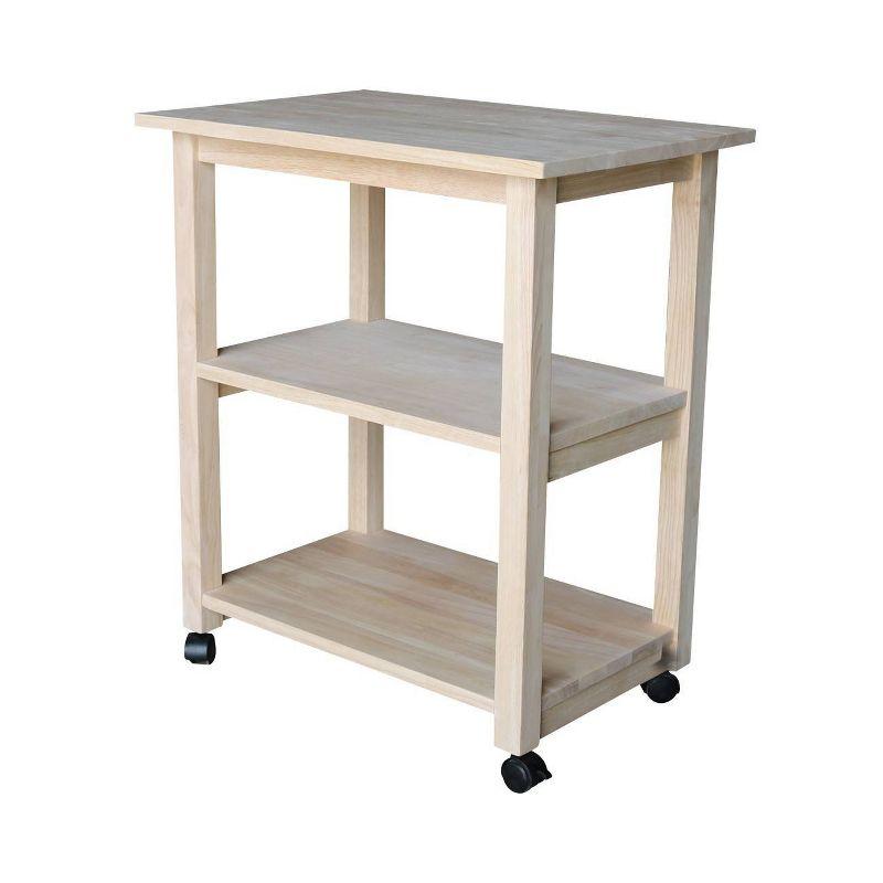 Unfinished Parawood Butcher Block Microwave Cart with Storage