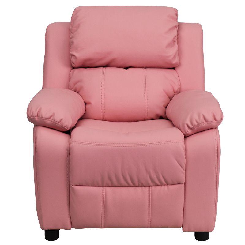 Pink Microfiber Kids Recliner with Storage Arms