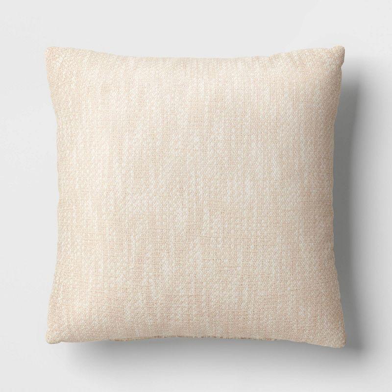 Khaki Textured Woven Cotton Square Throw Pillow