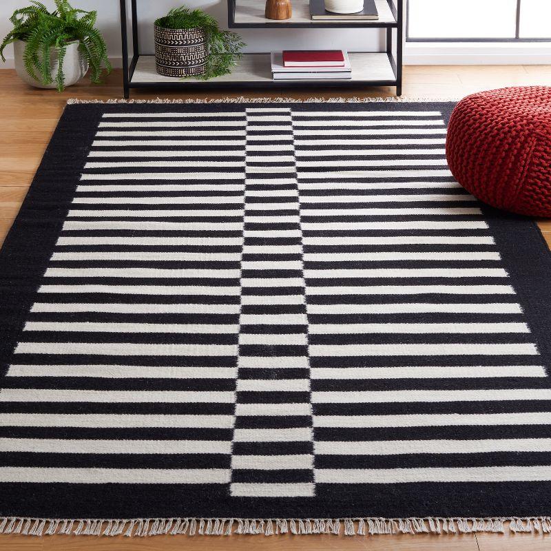 Striped Kilim STK805 Flat Weave Area Rug - Black/Ivory - 8'x10' - Safavieh