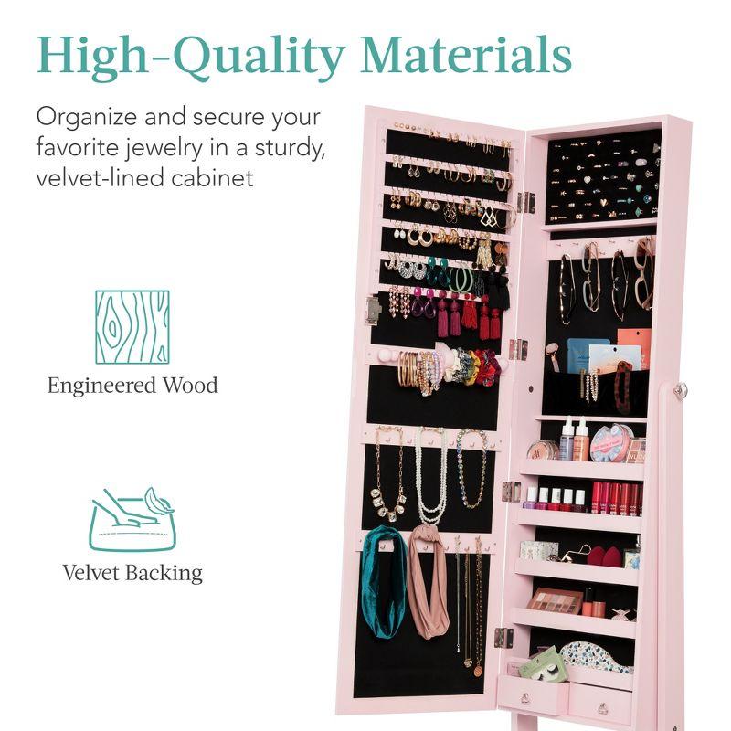 Best Choice Products Jewelry Armoire Cabinet, Full Length Mirror w/ Velvet Storage Interior, Lock