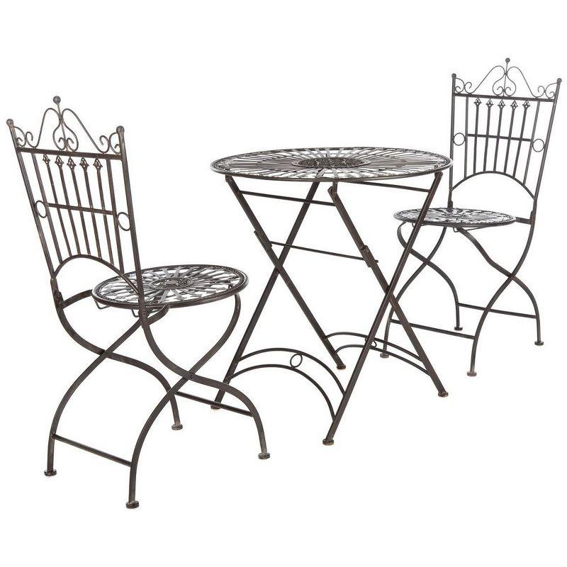 Belen Black Rust Iron Outdoor Bistro Set with Round Table