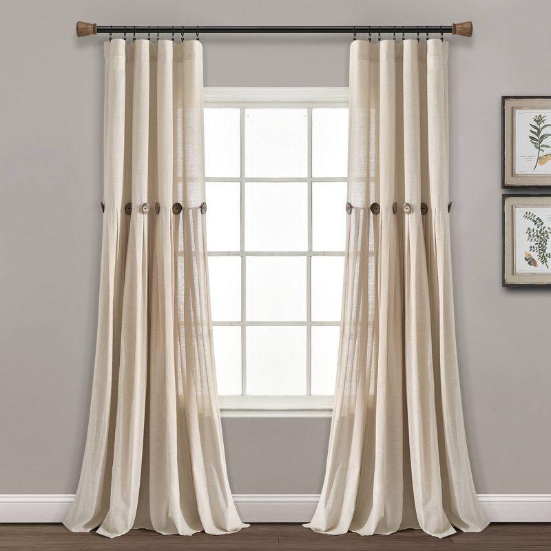 Dark Linen Light-Filtering Cotton Blend Pleated Curtain Panel